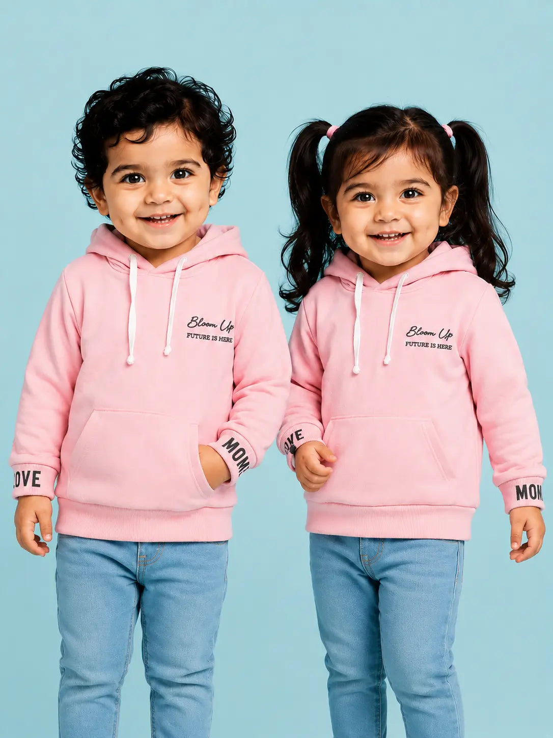 BloomUp Blush Pink Hooded Sweatshirt for Girls – Soft Cotton Fleece Winter Hoodie