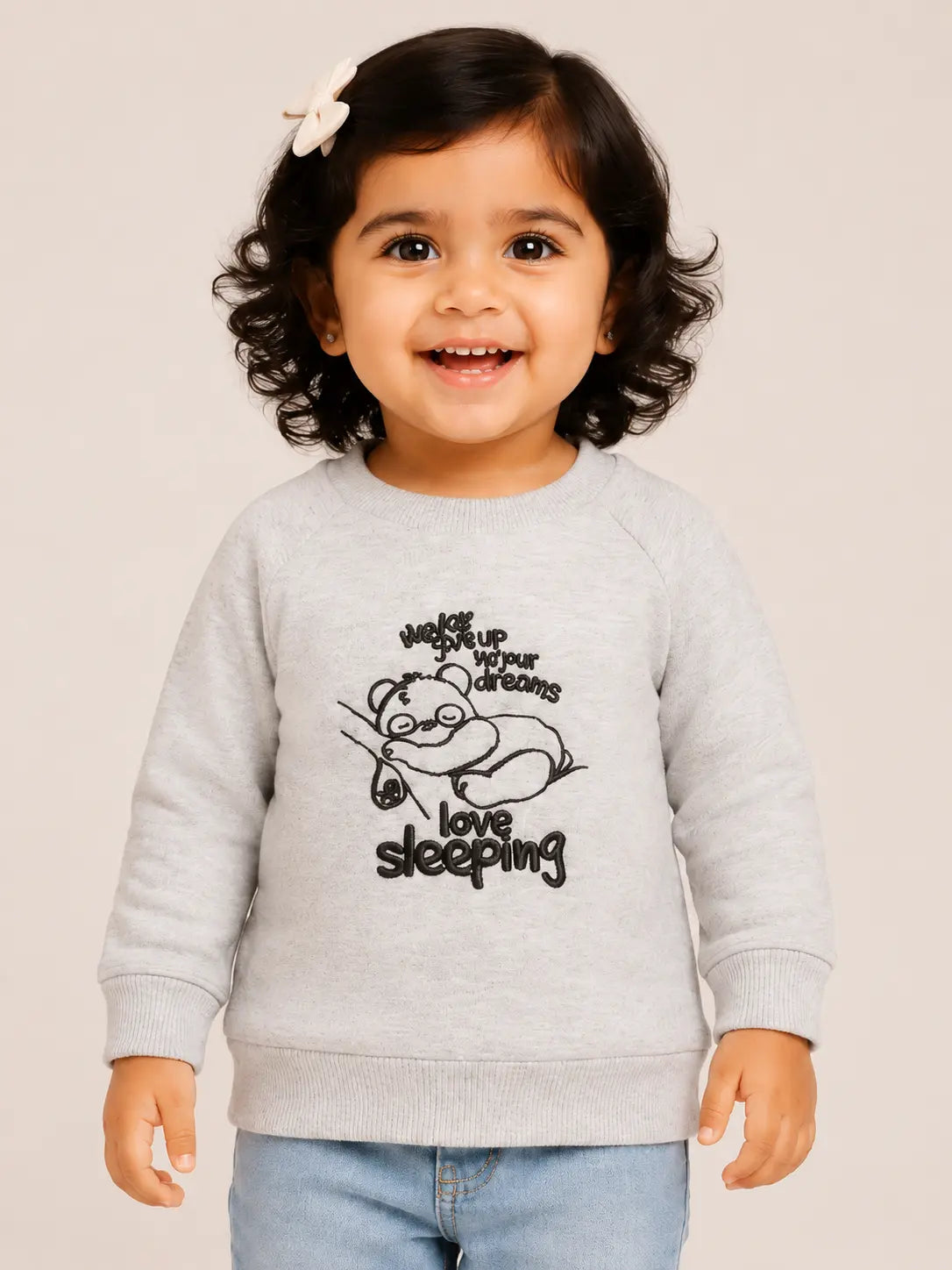 BloomUp White “Love Sleeping” Graphic Kids Sweatshirt – Soft Cotton Panda Print Winter Wear Pullover
