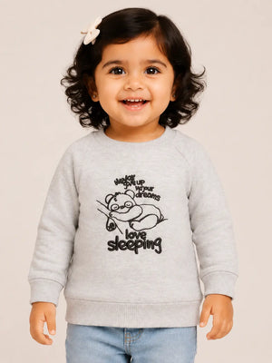 BloomUp White “Love Sleeping” Graphic Kids Sweatshirt – Soft Cotton Panda Print Winter Wear Pullover