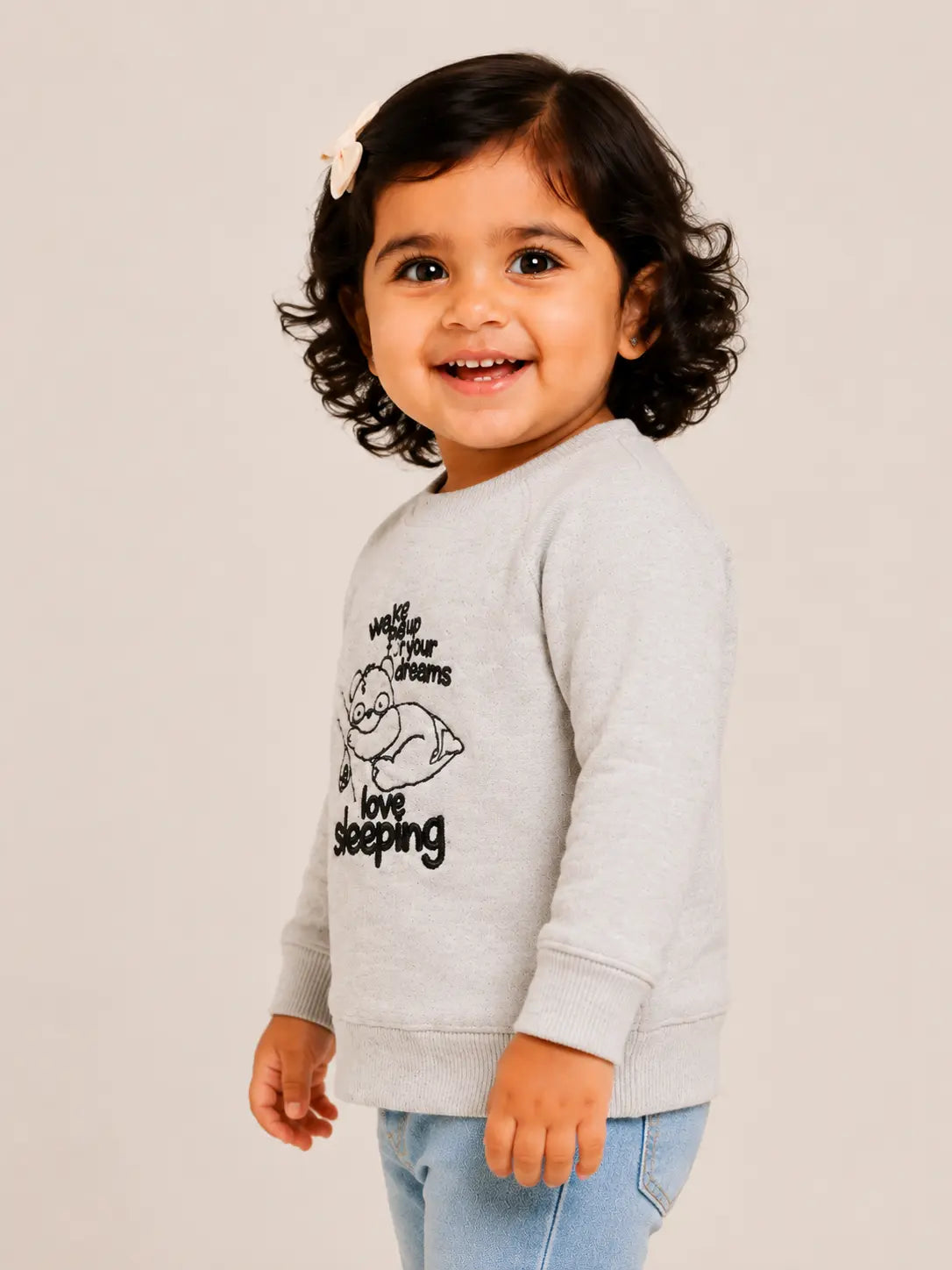 BloomUp White “Love Sleeping” Graphic Kids Sweatshirt – Soft Cotton Panda Print Winter Wear Pullover
