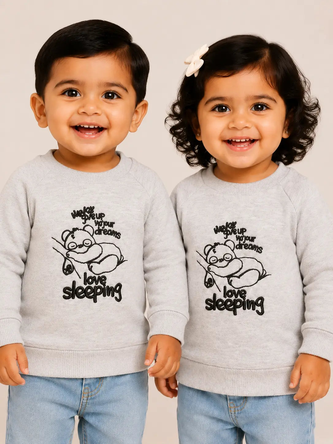 BloomUp White “Love Sleeping” Graphic Kids Sweatshirt – Soft Cotton Panda Print Winter Wear Pullover