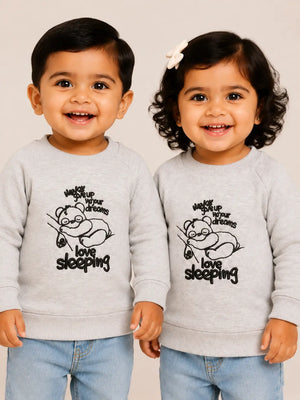 BloomUp White “Love Sleeping” Graphic Kids Sweatshirt – Soft Cotton Panda Print Winter Wear Pullover