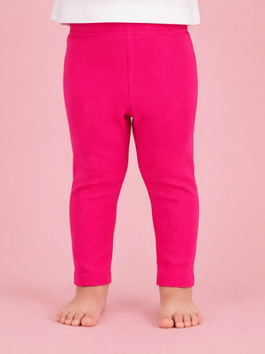 BloomUp Bright Pink Ribbed Knit Leggings for Kids – Soft Stretchable Cotton Casual Wear Bottom