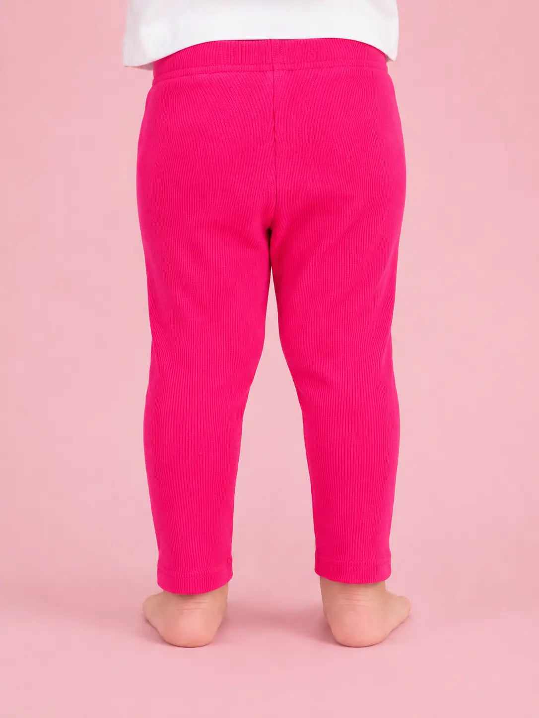 BloomUp Bright Pink Ribbed Knit Leggings for Kids – Soft Stretchable Cotton Casual Wear Bottom