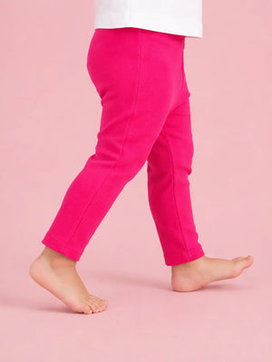 BloomUp Bright Pink Ribbed Knit Leggings for Kids – Soft Stretchable Cotton Casual Wear Bottom