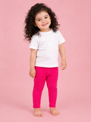 BloomUp Bright Pink Ribbed Knit Leggings for Kids – Soft Stretchable Cotton Casual Wear Bottom