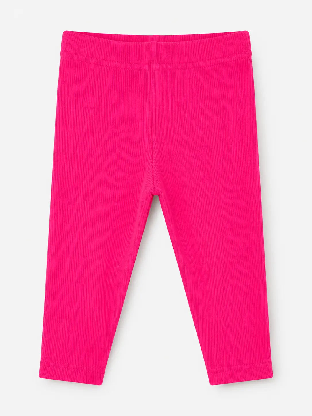 BloomUp Bright Pink Ribbed Knit Leggings for Kids – Soft Stretchable Cotton Casual Wear Bottom