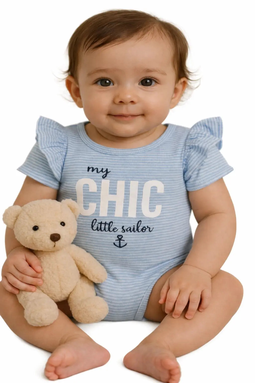 Baby Blue “My Chic Little Sailor” Printed Bodysuit – Soft Cotton Onesie BloomUp