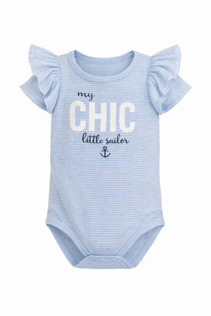 Baby Blue “My Chic Little Sailor” Printed Bodysuit – Soft Cotton Onesie BloomUp