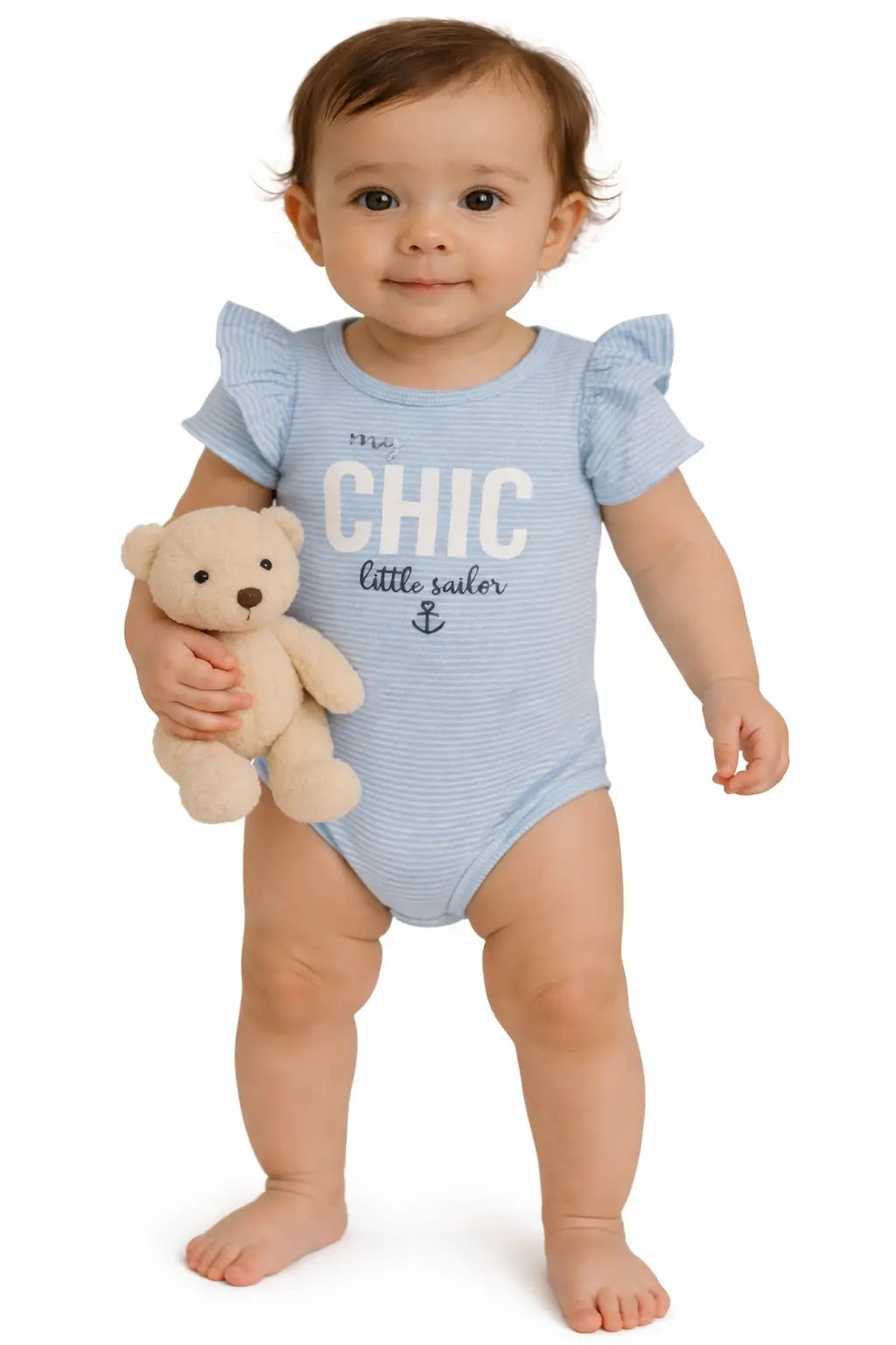 Baby Blue “My Chic Little Sailor” Printed Bodysuit – Soft Cotton Onesie BloomUp