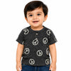 Charcoal Peace Print Kids T-Shirt – Soft Cotton Henley Summer Wear for Boys