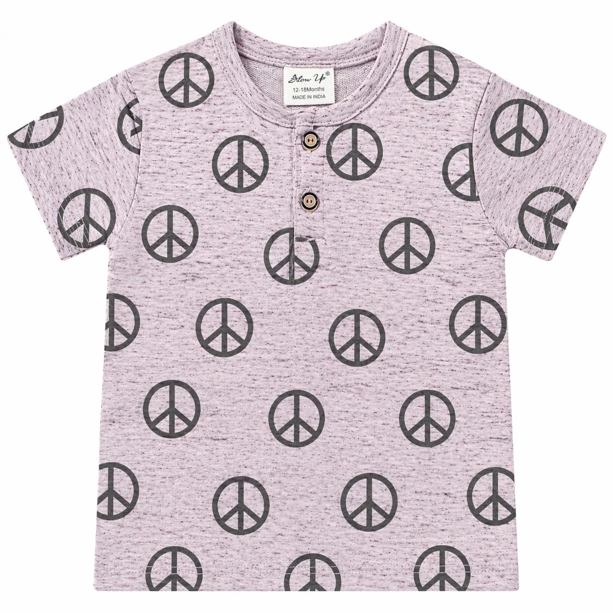 Mauve Peace Print Kids T-Shirt – Soft Cotton Summer Wear for Boys BloomUp