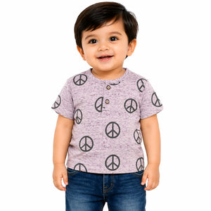 Mauve Peace Print Kids T-Shirt – Soft Cotton Summer Wear for Boys BloomUp