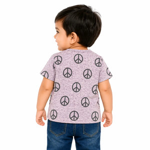 Mauve Peace Print Kids T-Shirt – Soft Cotton Summer Wear for Boys BloomUp