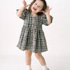 Black Checkered Puff Sleeve Kids Dress – Soft Cotton Summer Wear for Girls