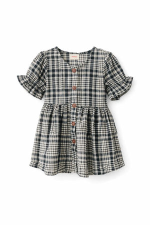 Black Checkered Puff Sleeve Kids Dress – Soft Cotton Summer Wear for Girls BloomUp
