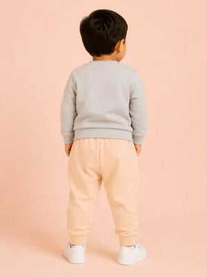 BloomUp Grey & Peach Bear Print Co-ord Set for Baby Boys – Soft Sweatshirt & Jogger Pants Set