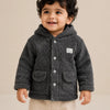 Charcoal Grey Sherpa Hooded Jacket for Baby Boys & Girls – Soft Fleece Winter Wear