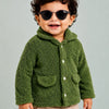 Green Teddy Fleece Hooded Jacket for Kids – Ultra Soft Winter Button Coat with Pockets Warm Cozy Outerwear