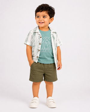 Boys White Shirt With Olive Soft Cotton Clothing Set BloomUp