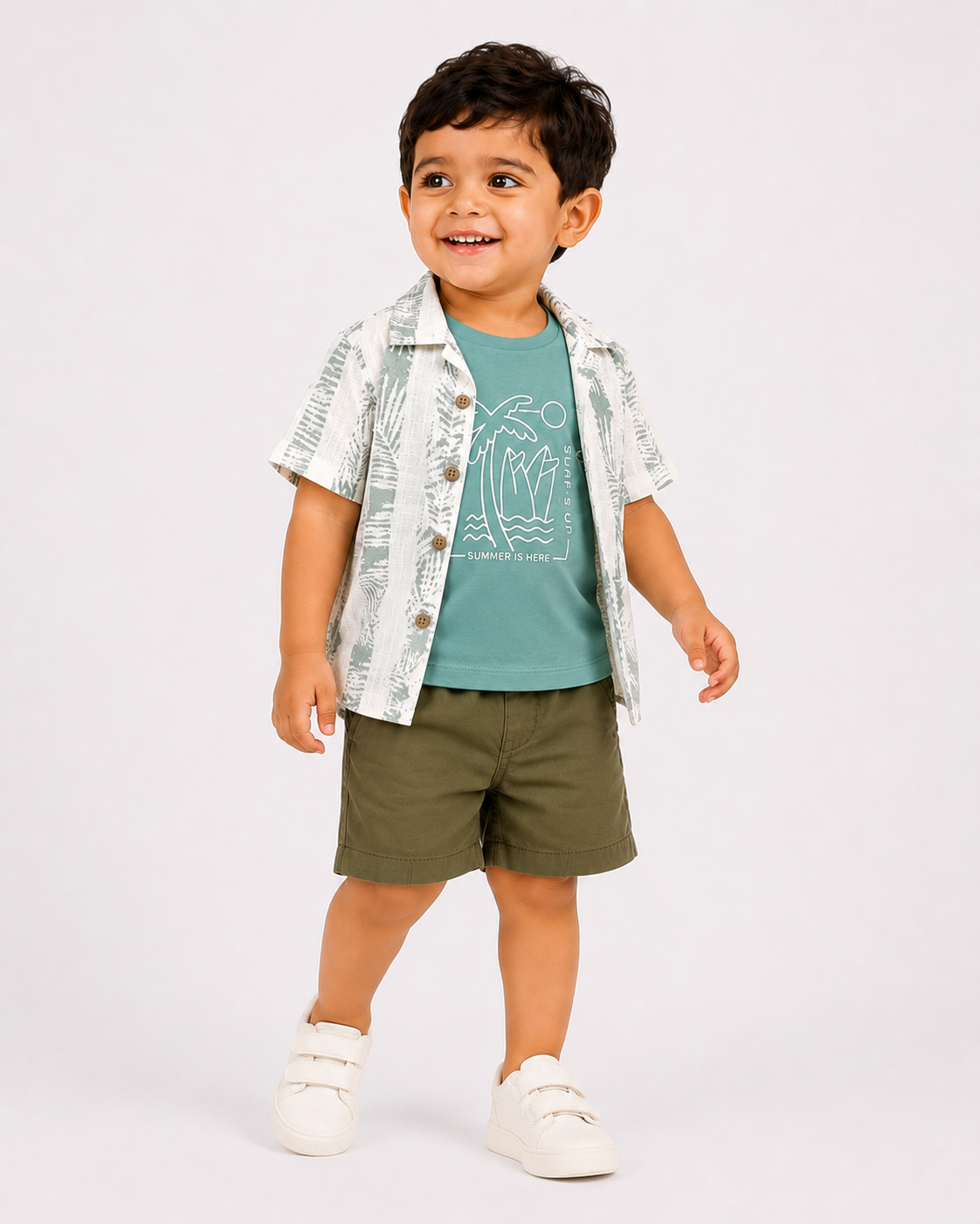 Boys White Shirt With Olive Soft Cotton Clothing Set BloomUp