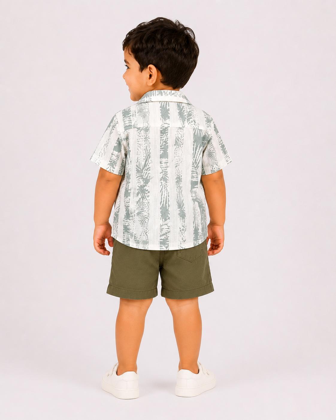 Boys White Shirt With Olive Soft Cotton Clothing Set BloomUp