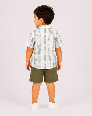 Boys White Shirt With Olive Soft Cotton Clothing Set BloomUp