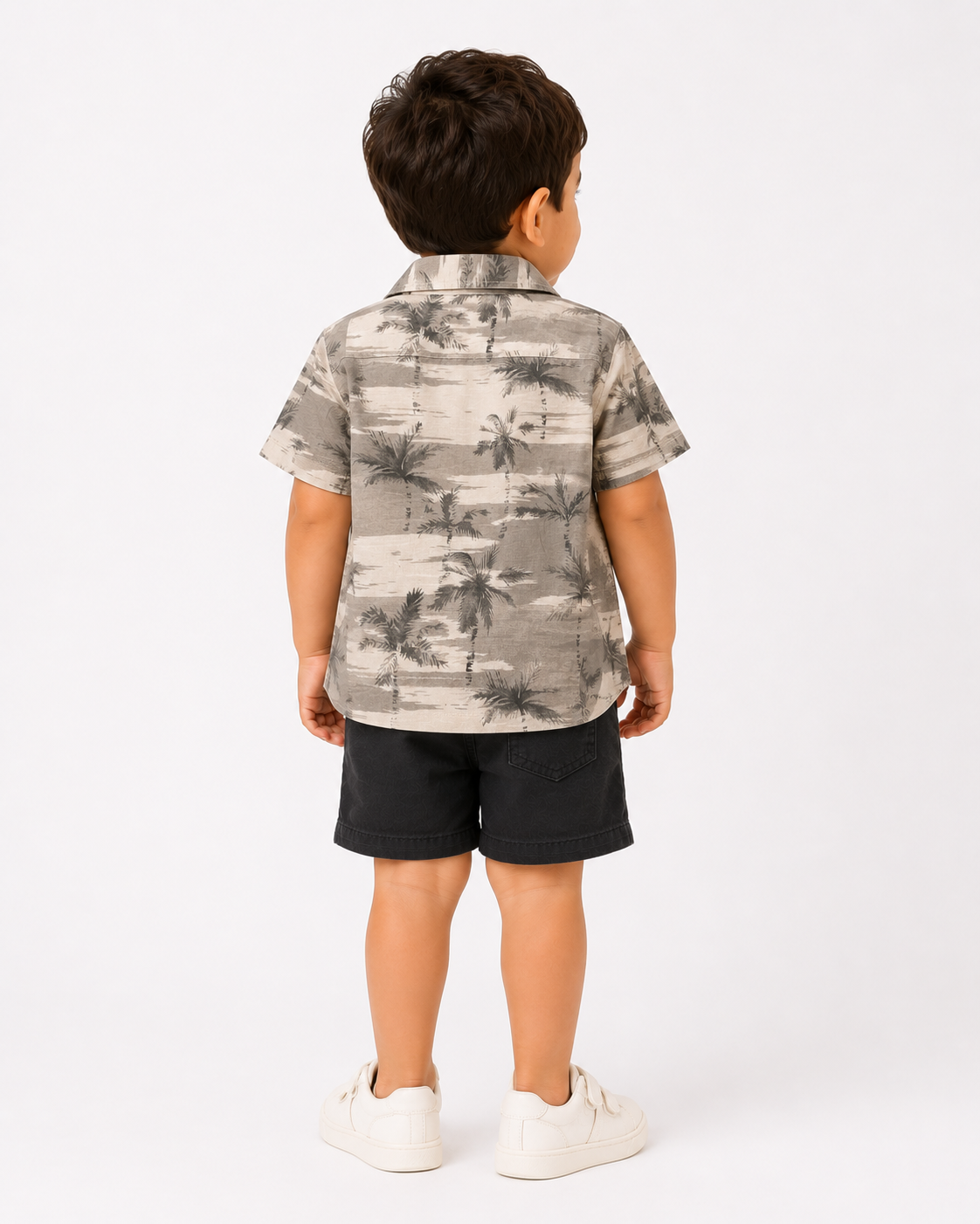 Boys Grey Geometric Printed Shorts Soft Cotton Clothing Set BloomUp