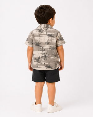 Boys Grey Geometric Printed Shorts Soft Cotton Clothing Set BloomUp