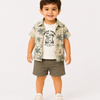 Beige Tropical Print 3-Piece Shirt, T-Shirt & Shorts Set for Boys – Casual Summer Outfit