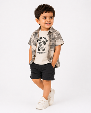 Boys Grey Geometric Printed Shorts Soft Cotton Clothing Set BloomUp