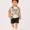 Beige Tropical Print 3-Piece Shirt, T-Shirt & Shorts Set for Boys – Casual Summer Outfit