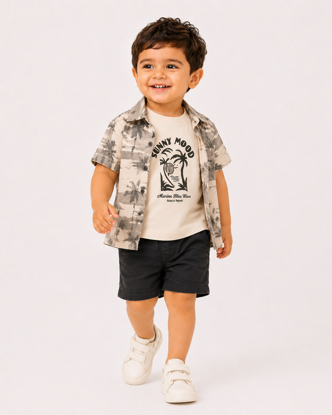 Boys Grey Geometric Printed Shorts Soft Cotton Clothing Set BloomUp
