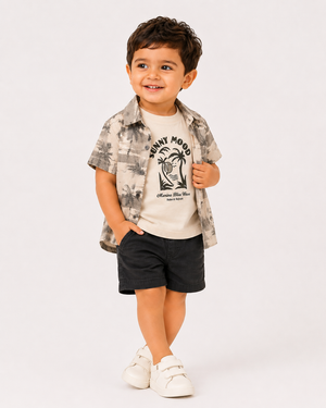 Boys Grey Geometric Printed Shorts Soft Cotton Clothing Set BloomUp