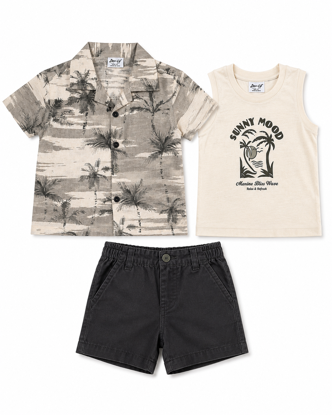Boys Grey Geometric Printed Shorts Soft Cotton Clothing Set BloomUp