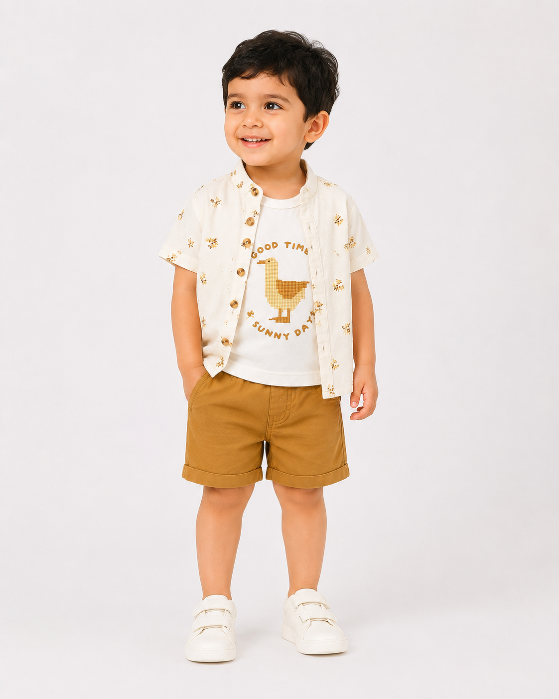 Boys Khaki Cargo Style Shorts Soft Cotton Clothing Set BloomUp