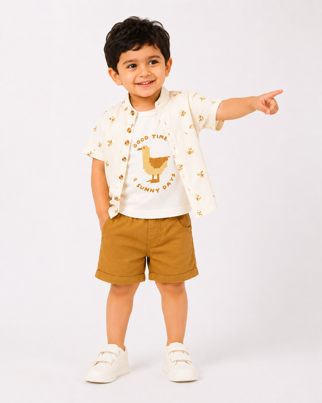 Boys Khaki Cargo Style Shorts Soft Cotton Clothing Set BloomUp
