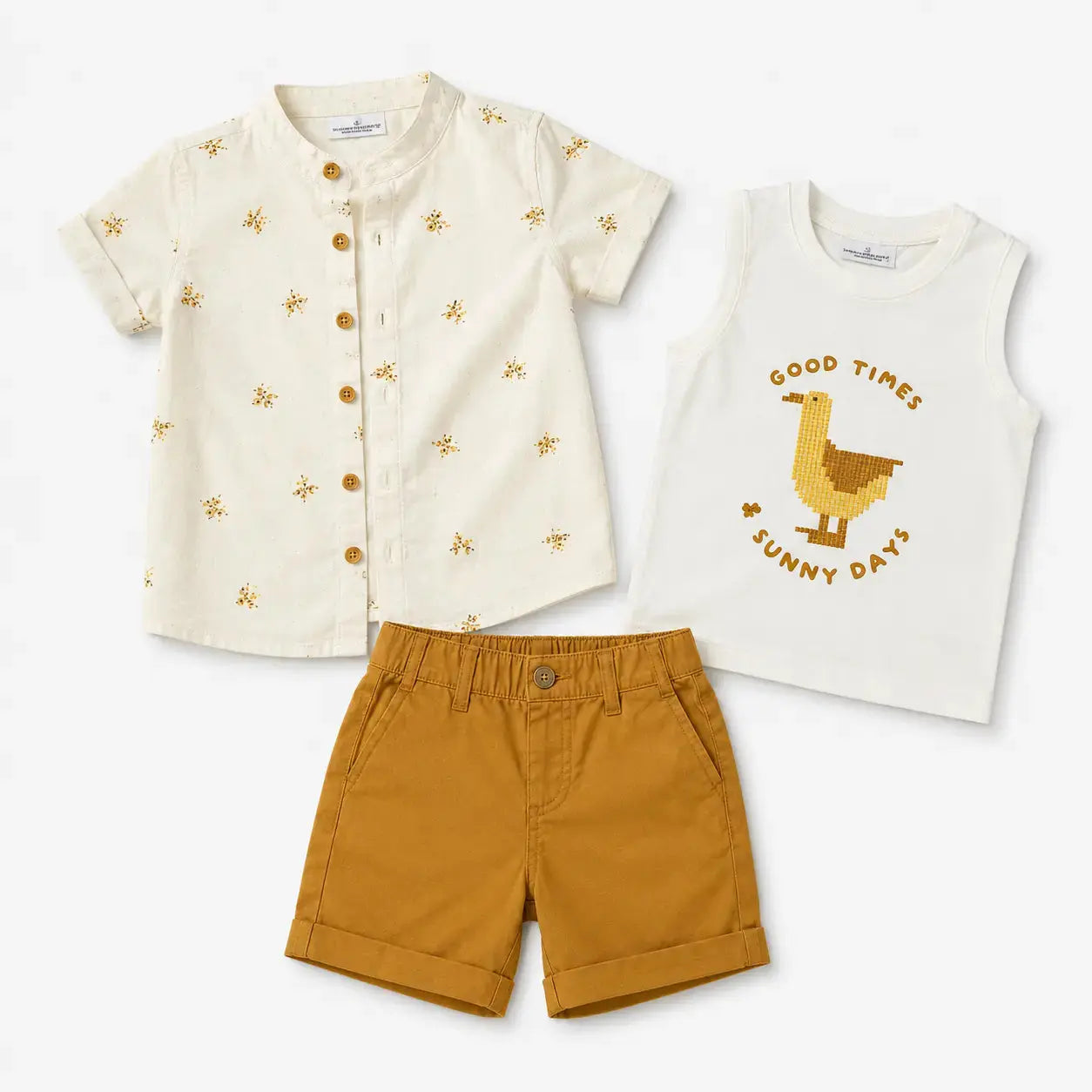 Boys Khaki Cargo Style Shorts Soft Cotton Clothing Set BloomUp