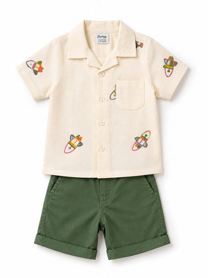 Stylish Boys White Printed Shirt With Soft Cotton Clothing Set BloomUp