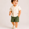 Off White Embroidered Shirt & Olive Green Shorts Set for Boys – Casual Summer Outfit
