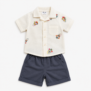 Boys White Printed Shirt With Soft Cotton Clothing Set BloomUp