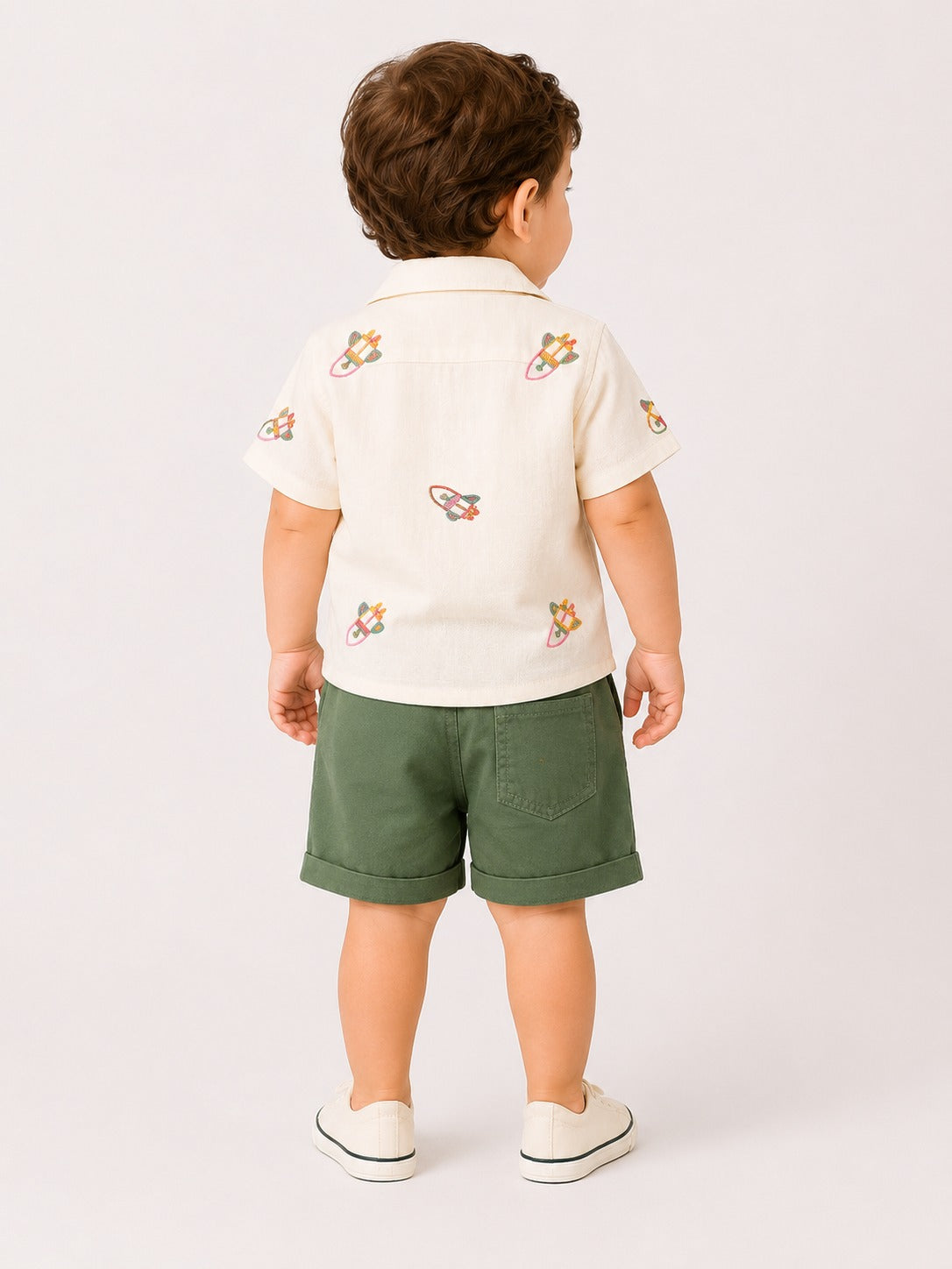 Stylish Boys White Printed Shirt With Soft Cotton Clothing Set BloomUp