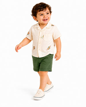 Stylish Boys White Printed Shirt With Soft Cotton Clothing Set BloomUp