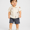Off White Embroidered Shirt & Charcoal Shorts Set for Boys – Casual Summer Outfit