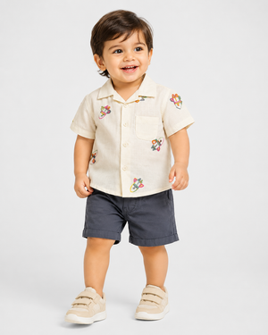 Boys White Printed Shirt With Soft Cotton Clothing Set BloomUp