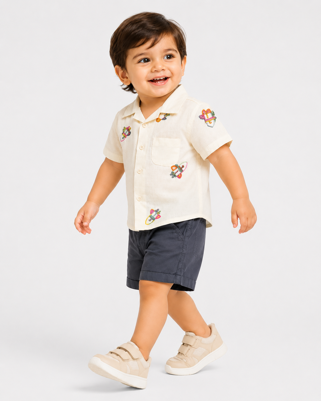 Boys White Printed Shirt With Soft Cotton Clothing Set BloomUp