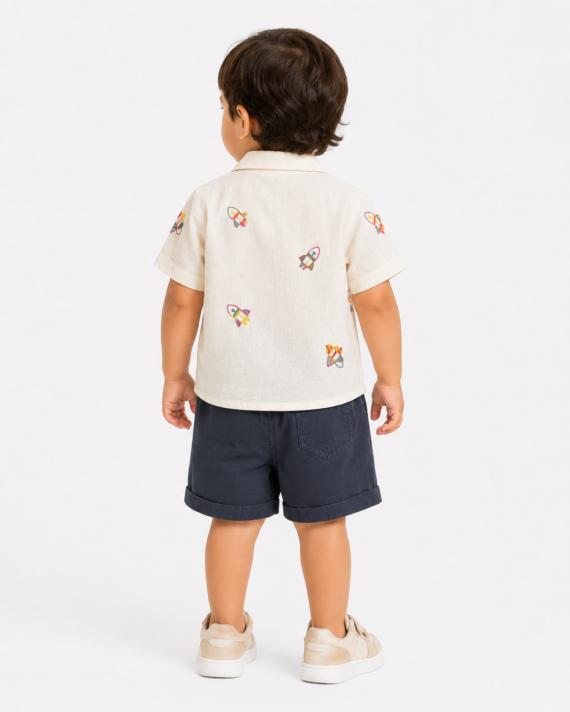 Boys White Printed Shirt With Soft Cotton Clothing Set BloomUp