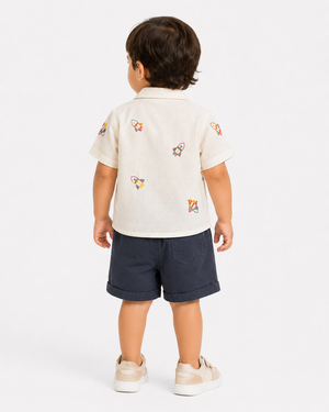 Boys White Printed Shirt With Soft Cotton Clothing Set BloomUp