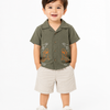 Olive Green Embroidered Shirt & Shorts Set for Boys – Soft Cotton Casual Summer Outfit