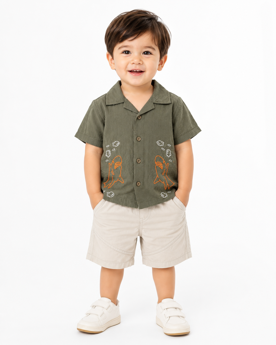 Boys Dark Olive Short Sleeved Soft Cotton Clothing Set BloomUp